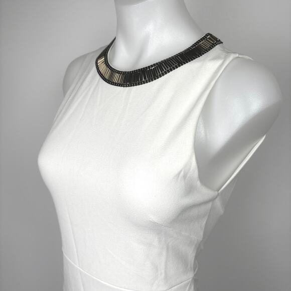 H&M White Gold Beaded Neck Formal Cocktail Bodycon Sheath Mini Dress Size S - Picture 4 of 8